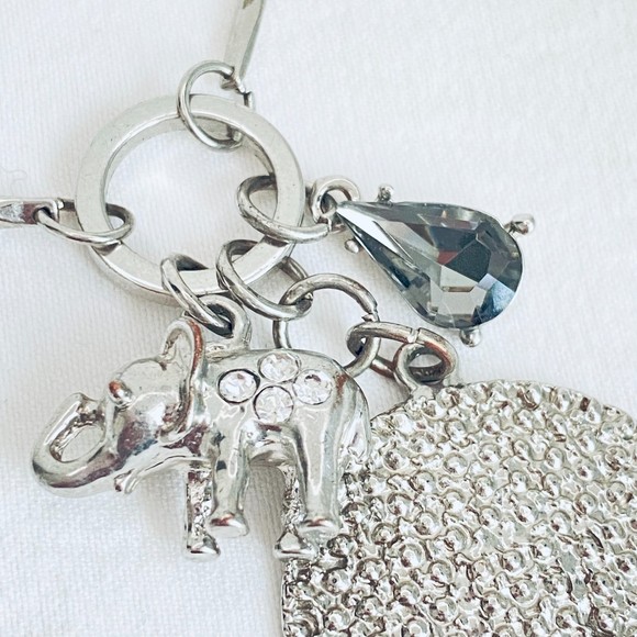 Skinny Charm Necklace Silver Tone Matinee Chain Rolo Long & Short Links - Picture 5 of 7